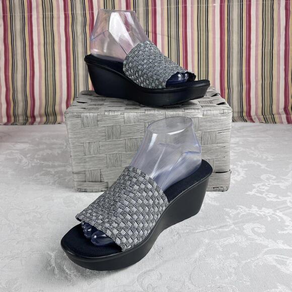 Nine West Shoes - Nine West Womens Shoes Size 8.5 Silver Metaalic Textile Fabric Slide Wedge Heel